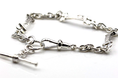 Genuine 925 Sterling Silver Antique Bracelet + Swivel + T-Bar