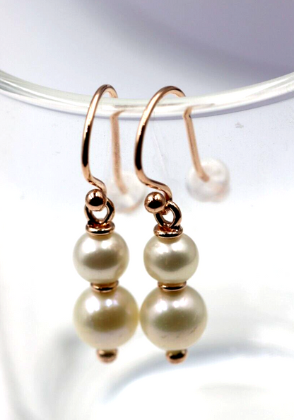 New 9ct 9k Yellow, Rose or White Gold 6mm & 8mm White Pearl With Open hooks Earrings