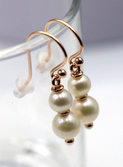 New 9ct 9k Yellow, Rose or White Gold 6mm & 8mm White Pearl With Open hooks Earrings