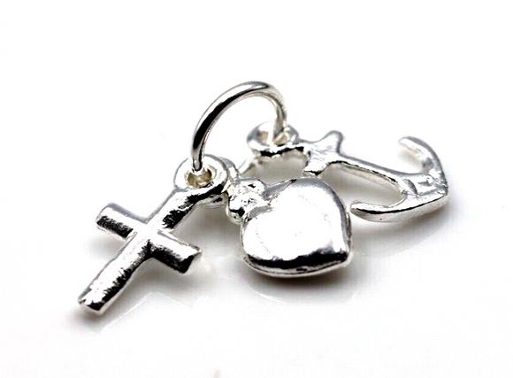 Sterling Silver 925 Faith Hope Charity Cross Love Heart Anchor Pendant / Charm