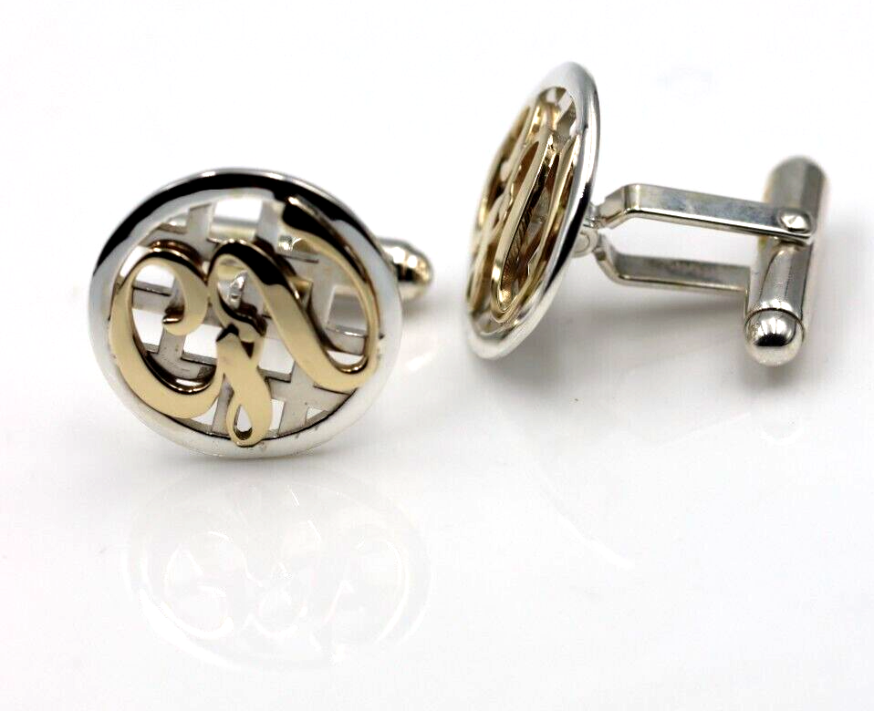 Genuine Sterling Silver + 9ct Yellow Gold Heavy Cuff Links with your initials