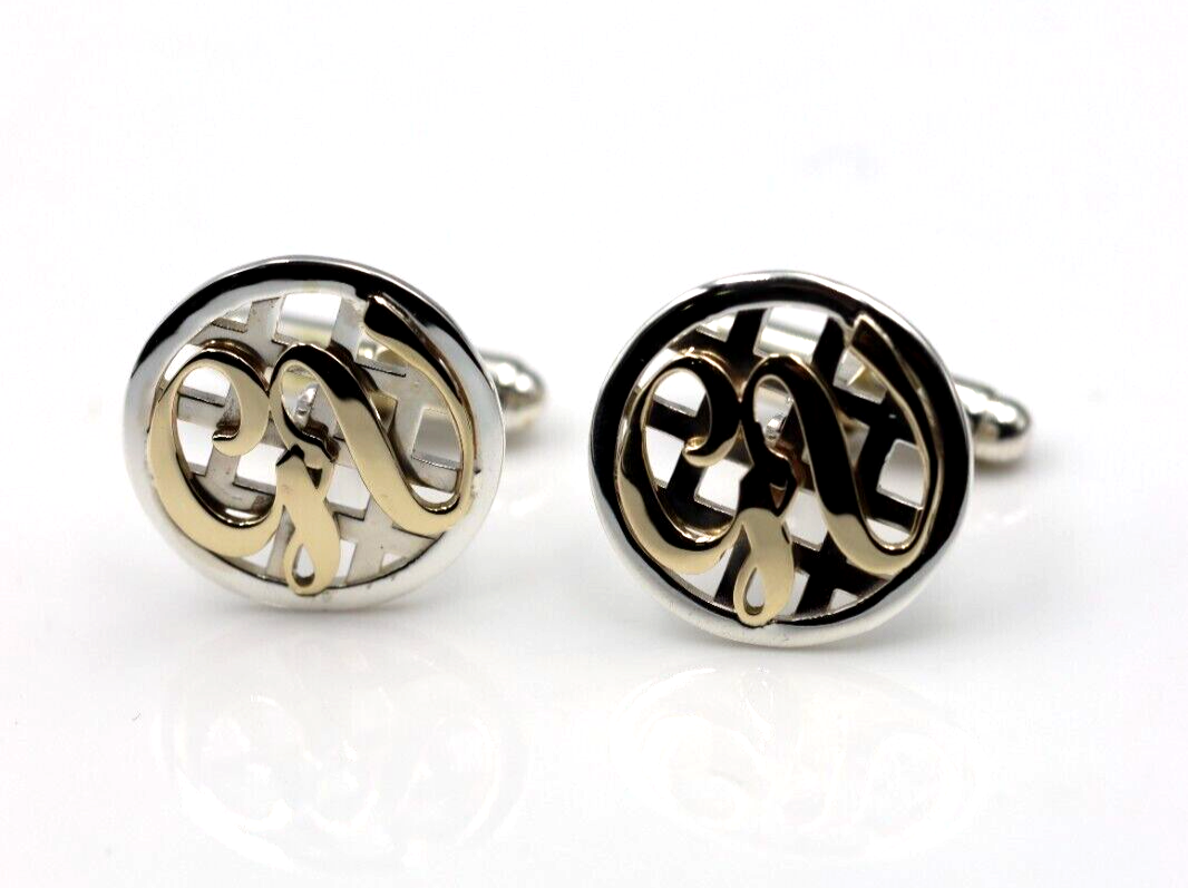 Genuine Sterling Silver + 9ct Yellow Gold Heavy Cuff Links with your initials