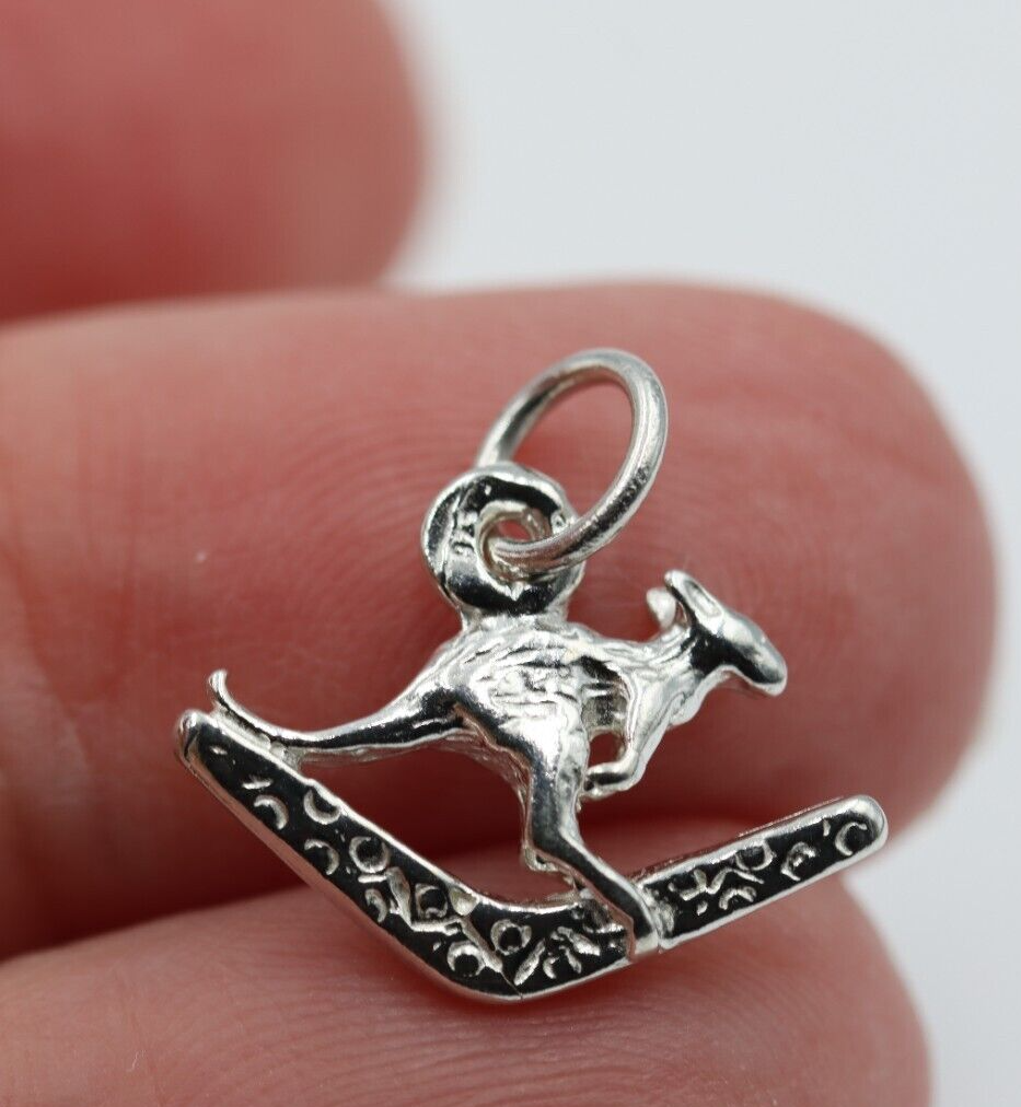 Sterling Silver 925 Kangaroo and Boomerang Australian Charm Pendant