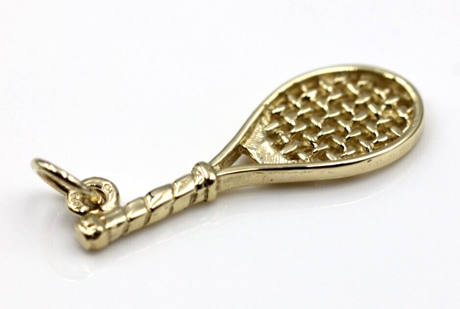 10k Yellow Gold Double Crossed Tennis Racquets & Ball Charm Pendant