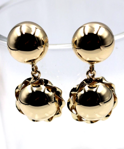 Genuine New 9ct Yellow, Rose or White Gold Double Ball Fancy Drop Half Ball Stud Earrings