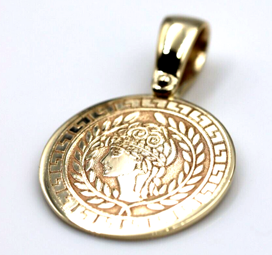 Genuine 9ct Yellow, Rose or White Gold Athena Goddess of Wisdom + War Shield Pendant Or Charm