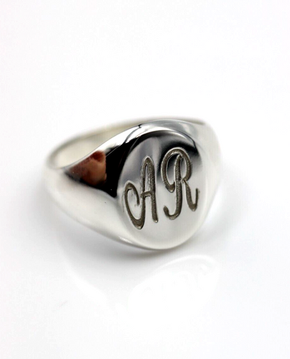 Genuine Heavy Solid Sterling Silver 925 Oval Men Signet Ring With Two Initial