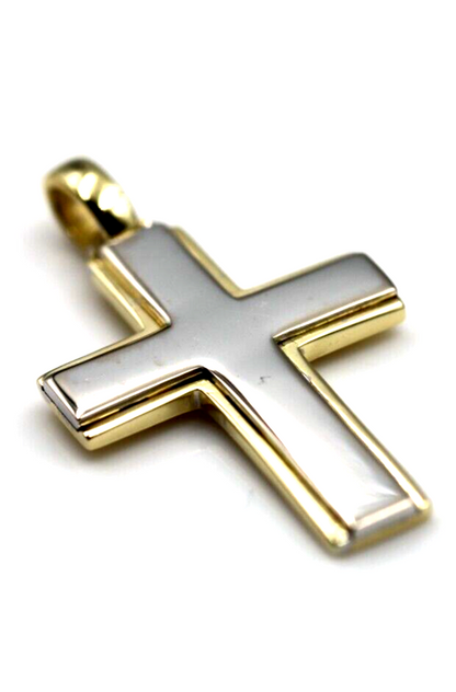 Genuine 18ct 750 Yellow & White Gold Full Solid Cross Pendant Two Tone (Chain not included)