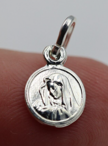 Genuine 9ct Yellow Gold or Sterling Silver 8mm Round Mary Madonna Pendant or Charm 12mm x 8mm