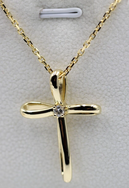 Genuine Solid 18ct 18kt 750 Yellow, Rose or White Gold 10pt Diamond Fancy Modern Cross Pendant