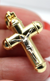 Genuine 18ct 18kt 750 Yellow/White Gold Hollow Crucifix Cross Pendant-Free Post