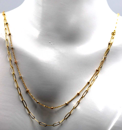 Genuine 46cm 18ct 750 Yellow Gold Paper Clip + Ball Chain Necklace Stackable