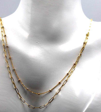 Genuine 46cm 18ct 750 Yellow Gold Paper Clip + Ball Chain Necklace Stackable