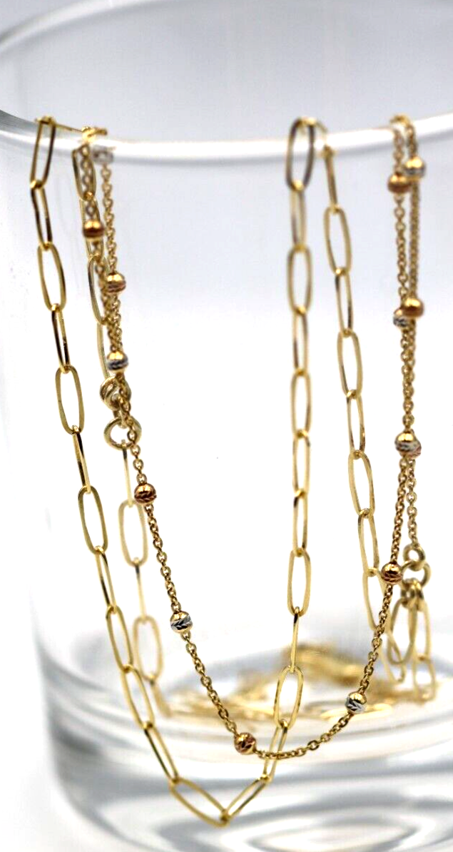 Genuine 46cm 18ct 750 Yellow Gold Paper Clip + Ball Chain Necklace Stackable