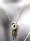 18ct 750 Gold Yellow Gold 43cm Mother Pearl Greek Eye Necklace Chain-Free post