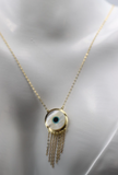 18ct 750 Gold Yellow Gold 43cm Mother Pearl Greek Eye Necklace Chain-Free post
