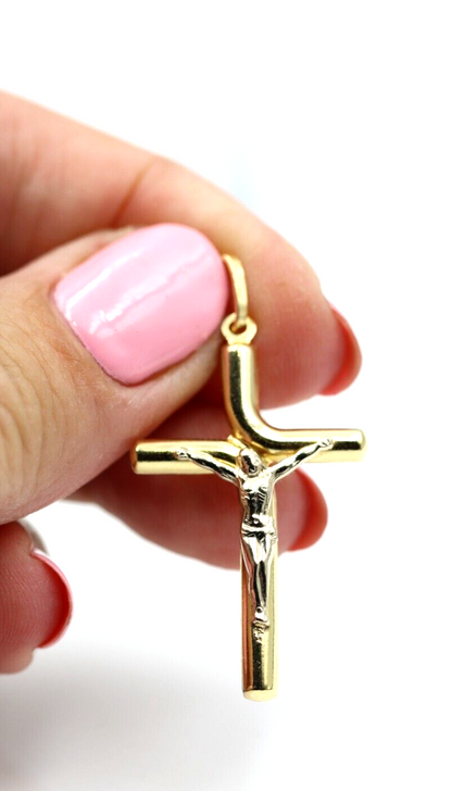 Genuine 18ct 18kt 750 Yellow Gold Hollow Crucifix Cross Pendant