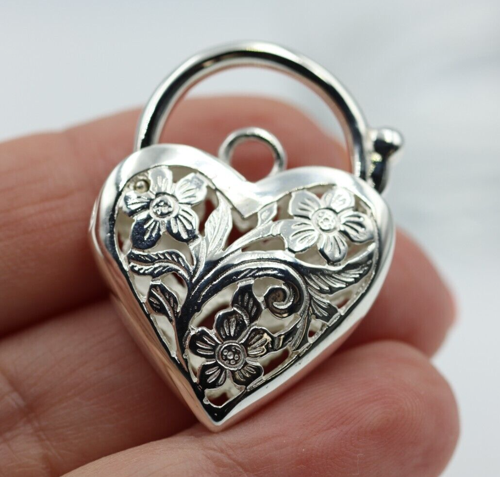 Kaedesigns New Sterling Silver Largest Heavy Large Heart Locket Padlock Filigree