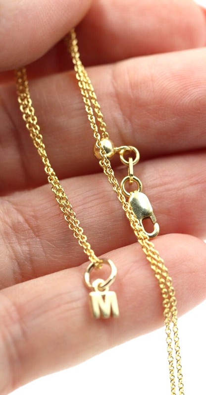 Genuine 9ct Yellow or Rose Gold 58cm Ladies Slider Heart Necklace Chain + Small Initial M Charm