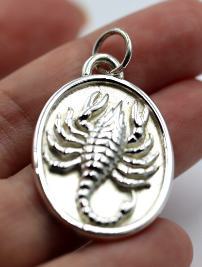 Genuine Sterling Silver 925 Large Solid Oval Scorpion Pendant