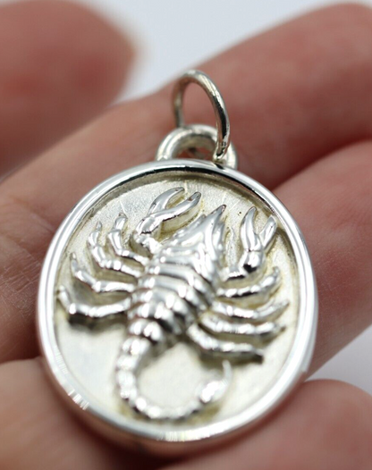 Genuine Sterling Silver 925 Large Solid Oval Scorpion Pendant