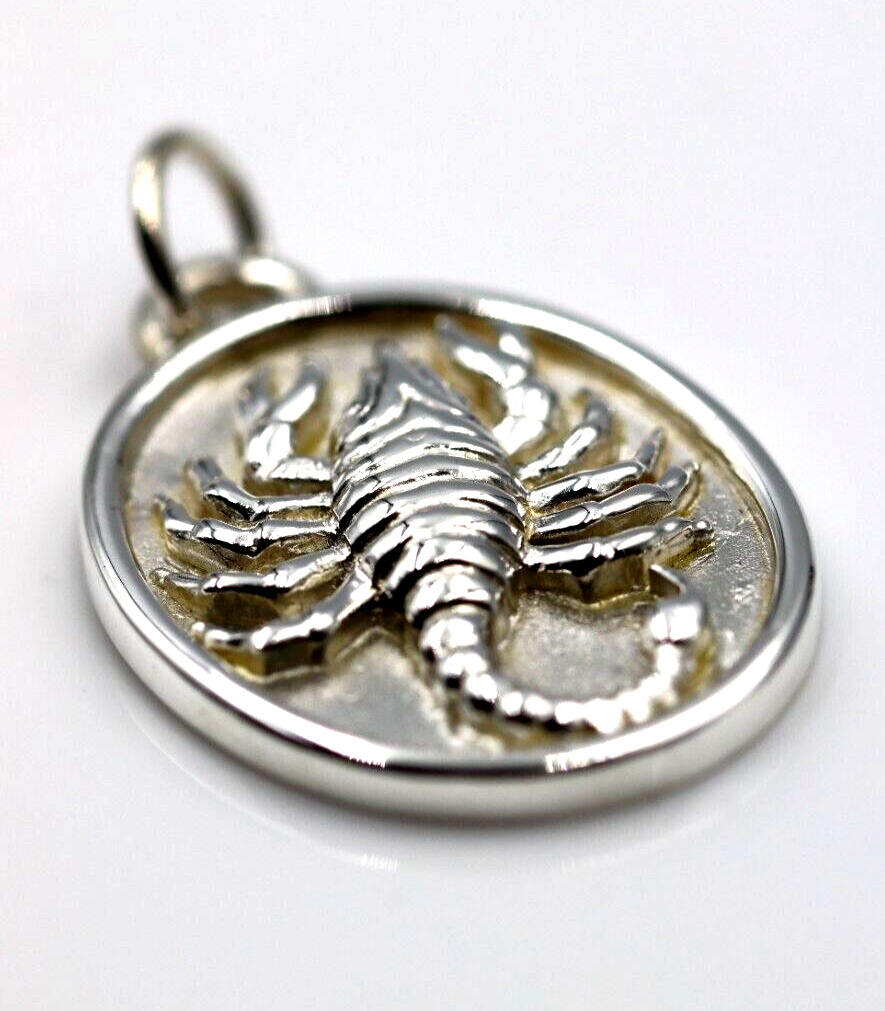 Genuine Sterling Silver 925 Large Solid Oval Scorpion Pendant