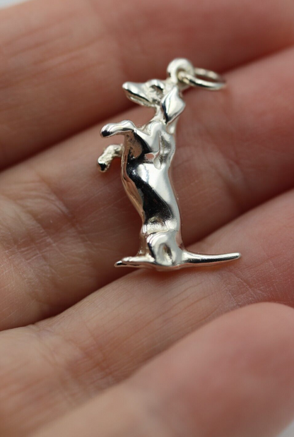 Genuine Sterling Silver Solid 925 Dachshund Sausage Dog Pendant / Charm