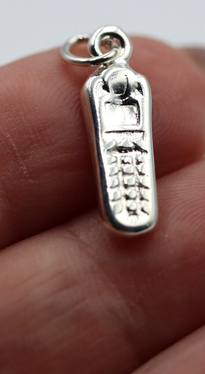 Sterling Silver 925 Solid 3D Mobile Cell Phone Telephone Pendant