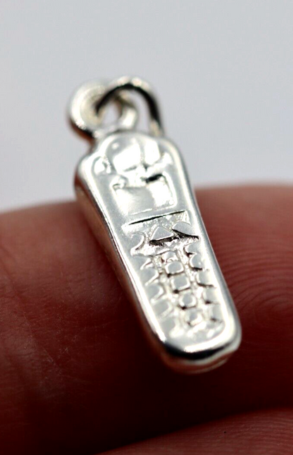 Sterling Silver 925 Solid 3D Mobile Cell Phone Telephone Pendant