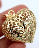 Kaedesigns, Genuine 9ct 9kt Large Yellow, Rose or White Gold Filigree Bubble Heart Pendant