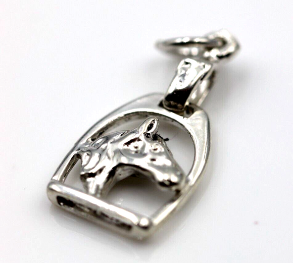 Genuine Sterling Silver or 9ct Yellow Gold, Small Horsehead in Stirrup Pendant or Charm -Free Post
