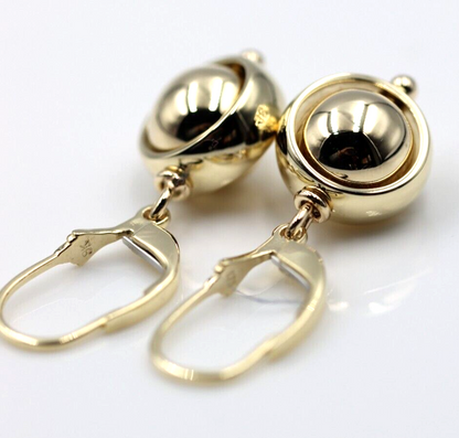 Heavy 9ct Yellow, Rose or White Gold Continental Hooks 10mm Ball Spinning Belcher Earrings