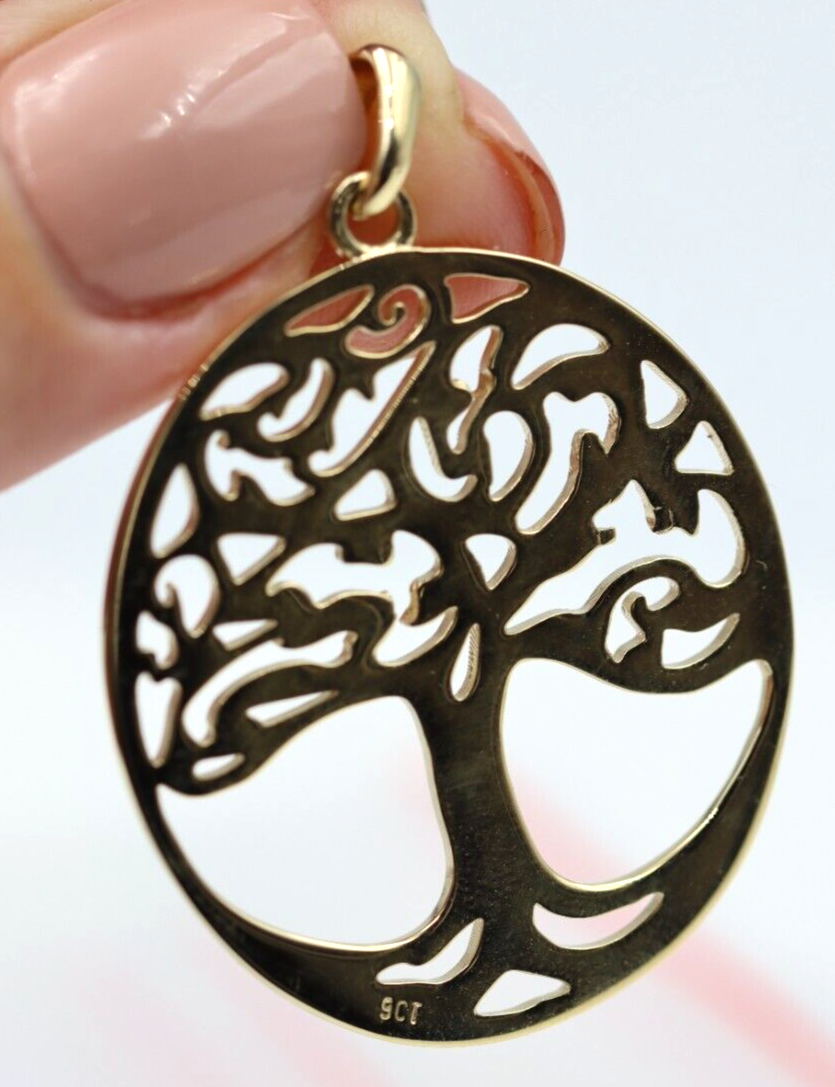 Genuine 9ct 9k Yellow Gold Oval Filigree Tree Of Life Pendant -Free Express Post