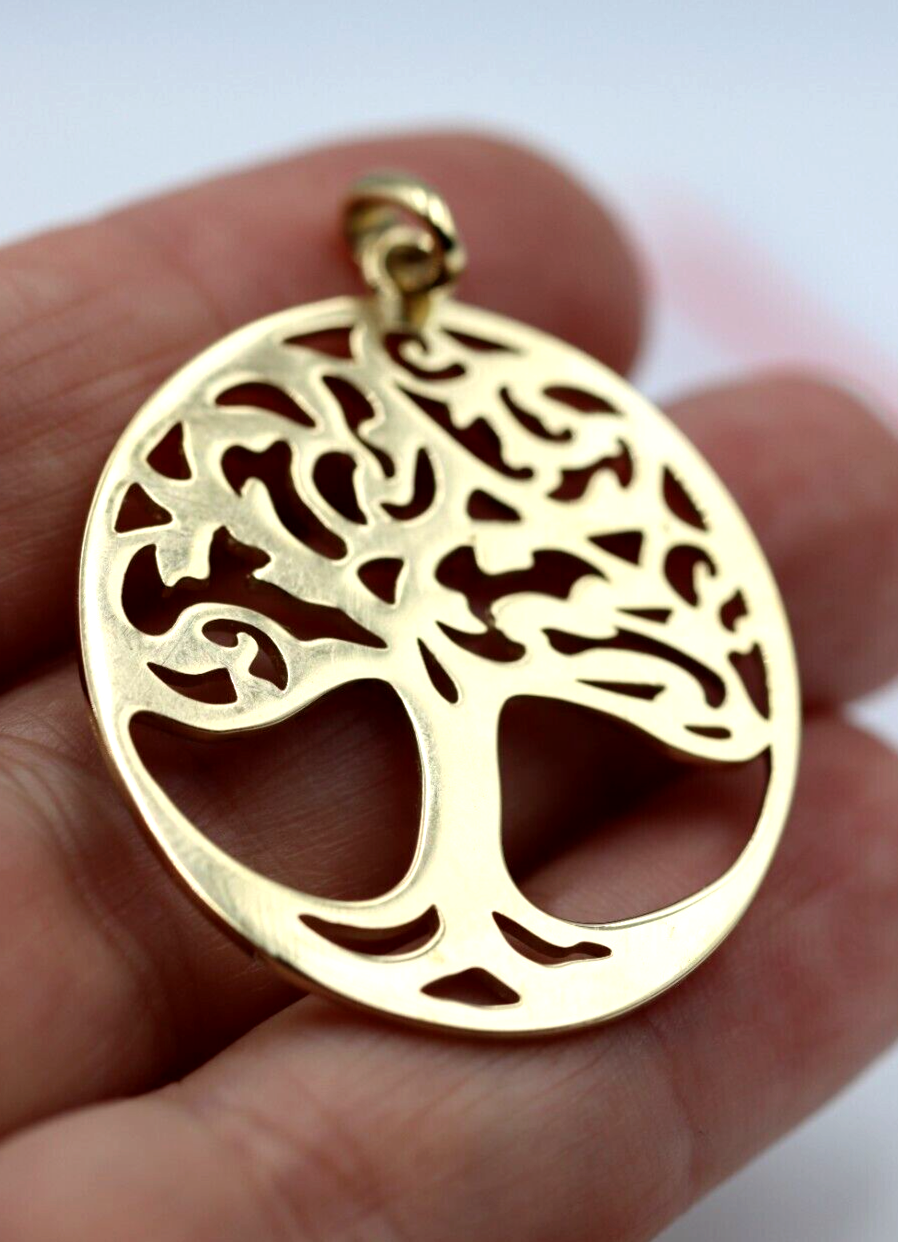 Genuine 9ct 9k Yellow Gold Oval Filigree Tree Of Life Pendant -Free Express Post