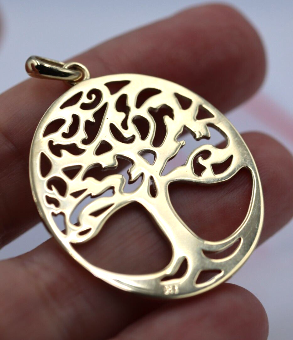 Genuine 9ct 9k Yellow Gold Oval Filigree Tree Of Life Pendant -Free Express Post