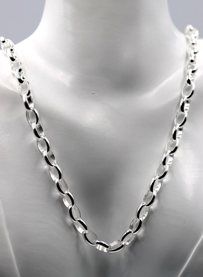 Genuine Sterling Silver Heavy Oval Belcher Link Chain Necklace