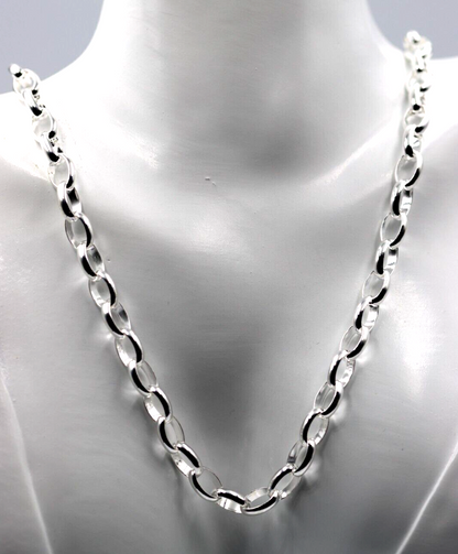 Genuine Sterling Silver Heavy Oval Belcher Link Chain Necklace