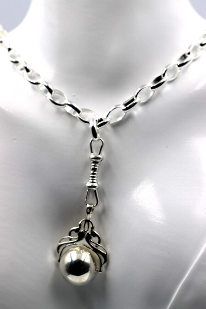 Sterling Silver Heavy Oval Belcher Chain Necklace + Pendant - Free Post