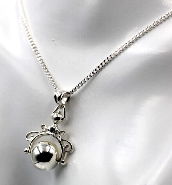 Sterling Silver 925 Spinner Plain Ball Pendant + 50cm Curb Necklace-Free Post