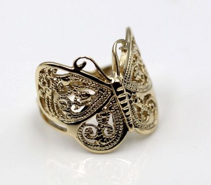 Large Solid 9ct Yellow, Rose or White Gold Filigree Butterfly Ring - Choose your size