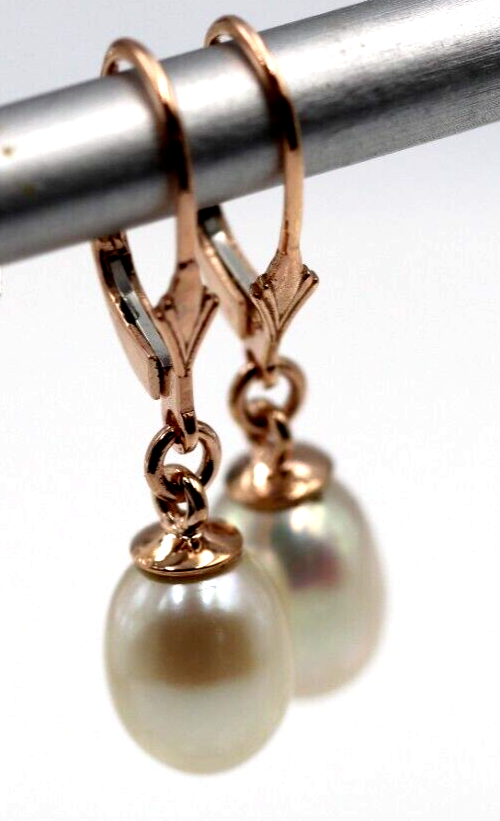 Genuine 9ct Yellow, Rose or White Gold 11mm Oval Continental Hooks Freshwater Pearl Ball Earrings