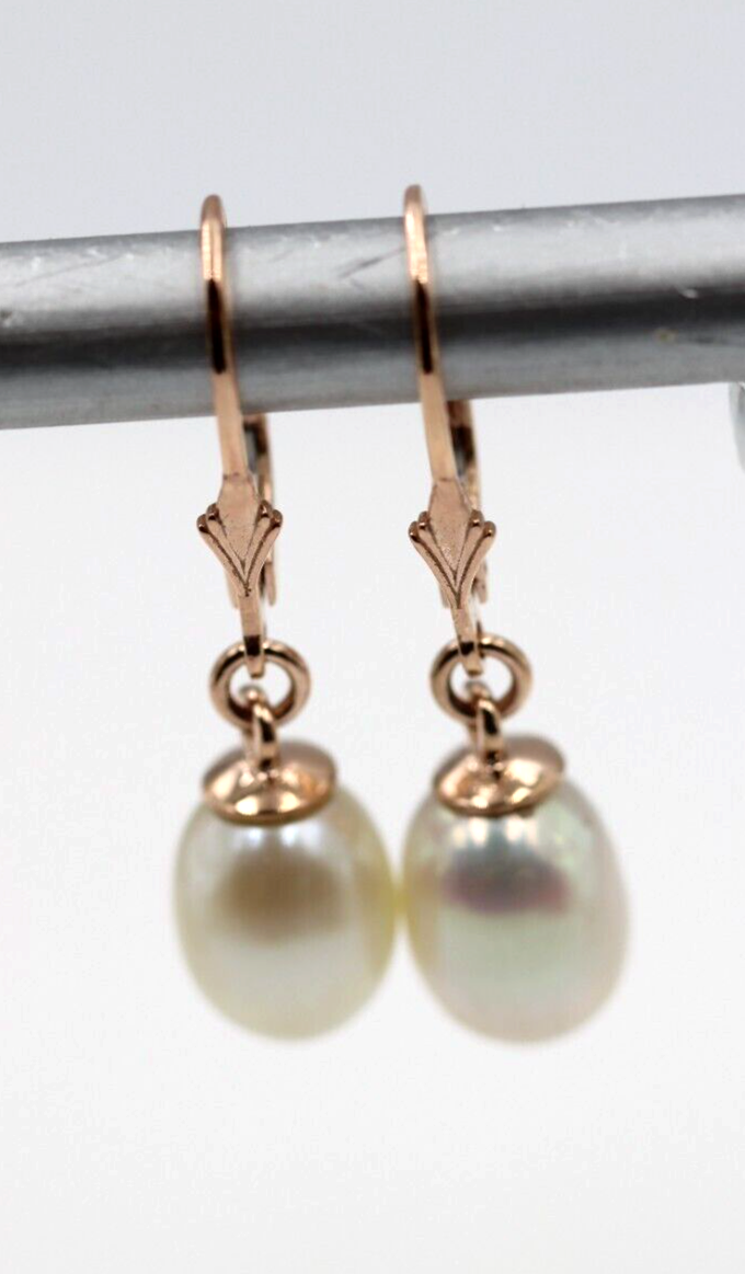 Genuine 9ct Yellow, Rose or White Gold 11mm Oval Continental Hooks Freshwater Pearl Ball Earrings