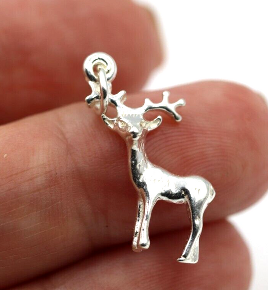 Genuine Sterling Silver 925 Deer Reindeer 3D Pendant Or Charm