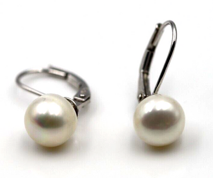 Genuine Sterling Silver 925 Pearl Button Earrings Continental Clip Earrings 7.7mm