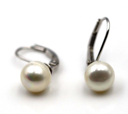 Genuine Sterling Silver 925 Pearl Button Earrings Continental Clip Earrings 7.7mm