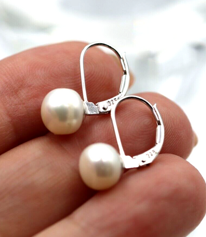 Genuine Sterling Silver 925 Pearl Button Earrings Continental Clip Earrings 7.7mm