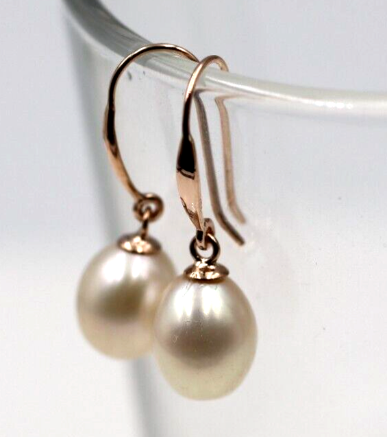 Kaedesigns Delicate 9ct 9k Rose Gold 9mm x 7mm Oval Pearl Hook Earrings