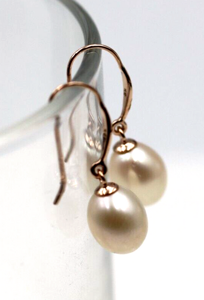 Kaedesigns Delicate 9ct 9k Rose Gold 9mm x 7mm Oval Pearl Hook Earrings