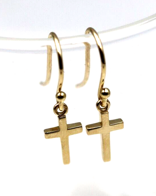 Genuine 9ct 9k Solid Delicate Small Yellow, Rose or White Gold Dangle Cross Earrings 10mm x 6mm