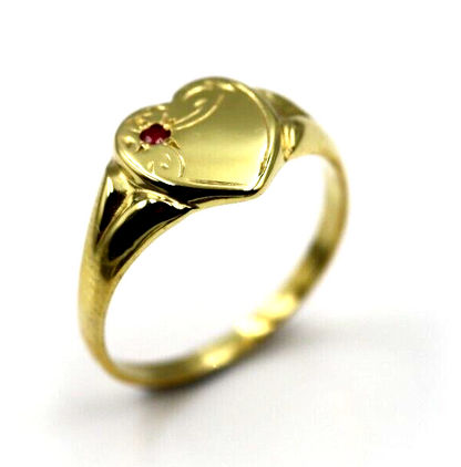 Size H Genuine 9ct 9K Yellow, Rose or White Gold Red Garnet Heart Signet Ring 265